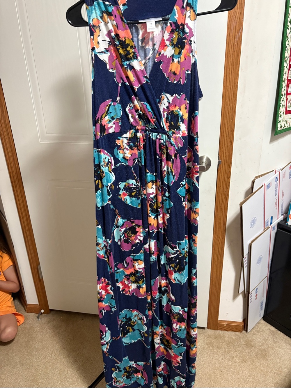 Motherhood Maternity Navy Floral Maxi Dress with Teal and Pink Accents